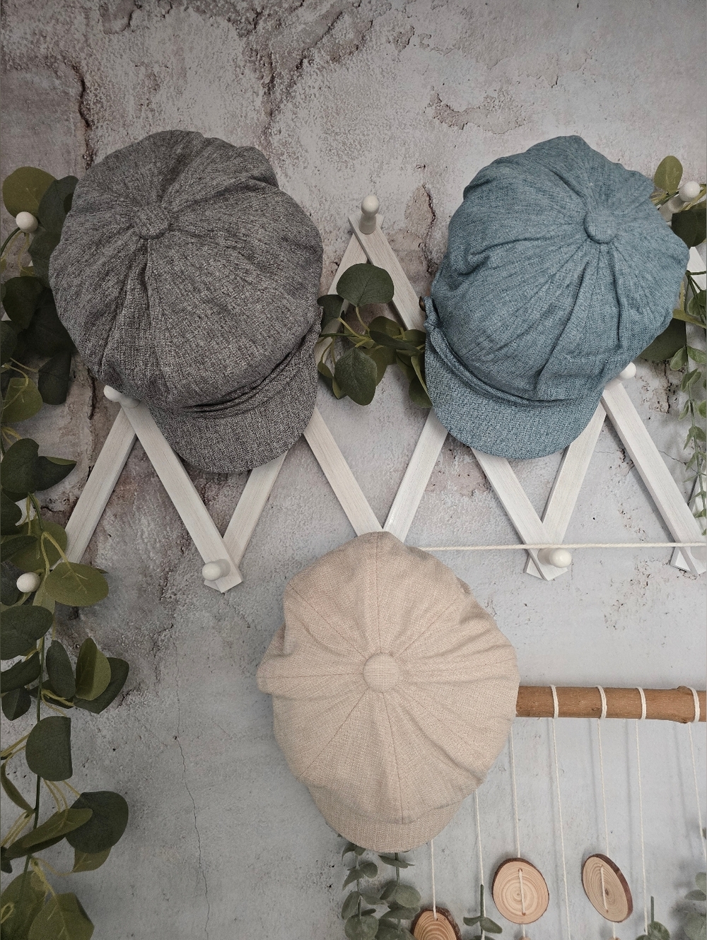 David & Young Heather Grey Linen Style Newsboy Hat – Lightweight Baker Boy Cap - Picture 2 of 3